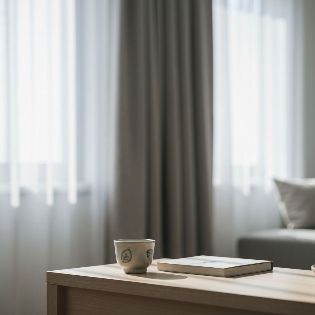 Nyugodt, természetes fényben fürdő enteriőr, a jelen pillanatra fókuszálás szimbóluma