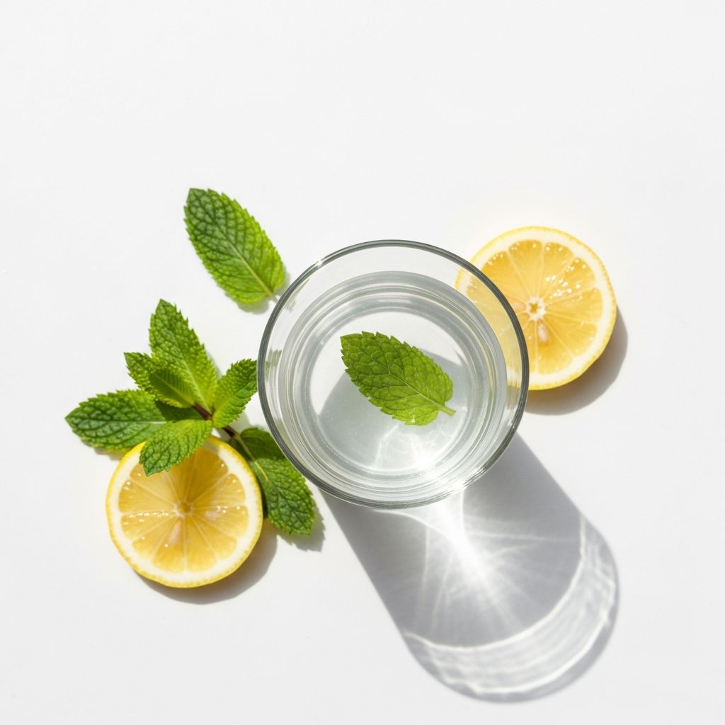 Pohár tiszta víz és természetes italok, hidratálás témája